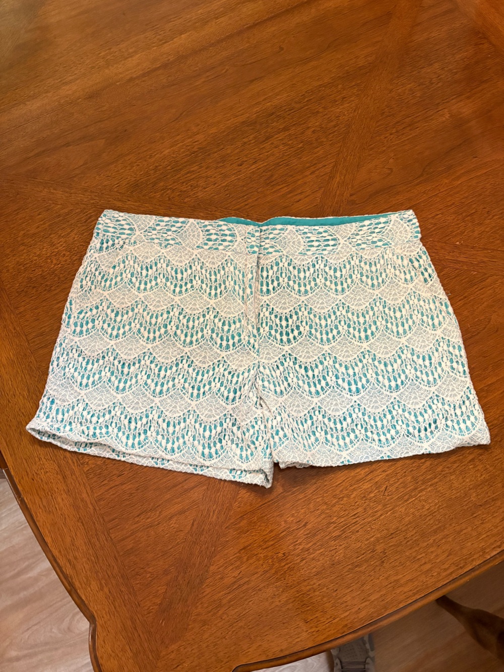 LOFT Turquoise and White Lace Overlay Shorts